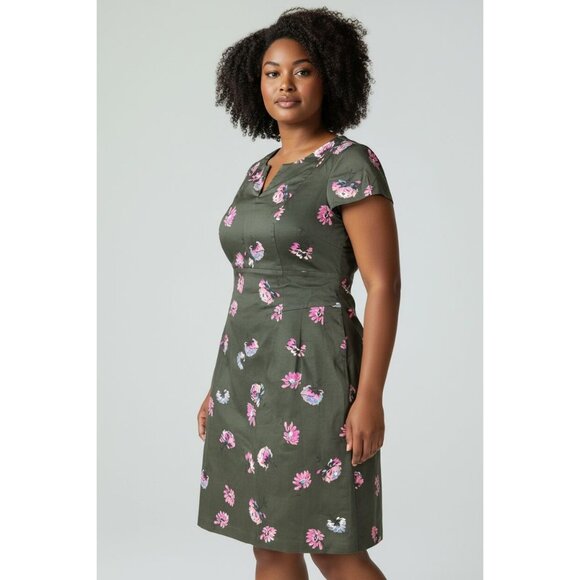 Boden Olive Floral Cap Sleeve Sheath Elegant Dress Size US 18 L Pink Green Midi - Picture 1 of 11